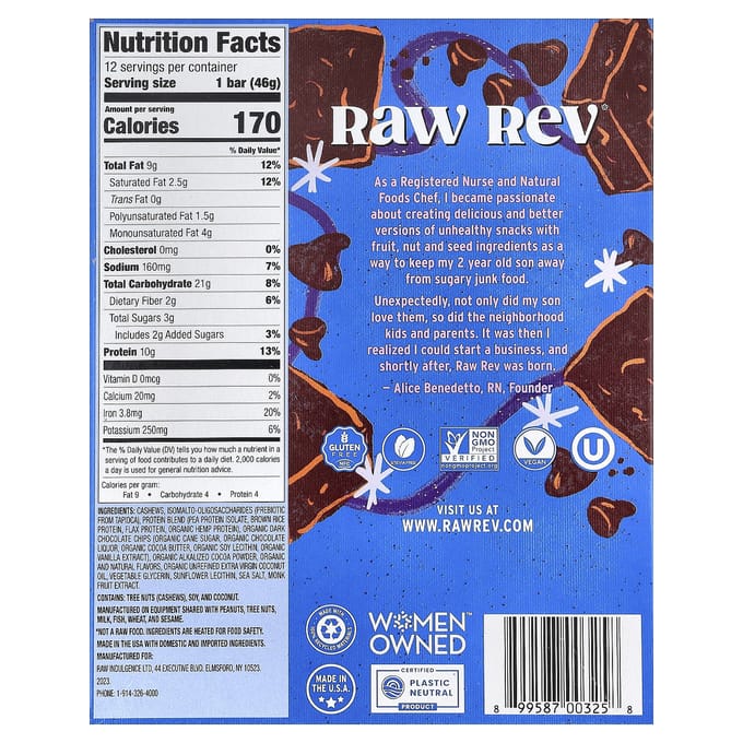 Raw Rev, Glo, Pâte à brownie double chocolat, 12 sachets, 45 g (46 grammes) Chaque
