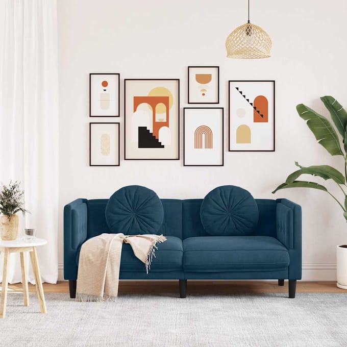 vidaXL - Bank - met - kussens - 2-zits - fluweel - blauw