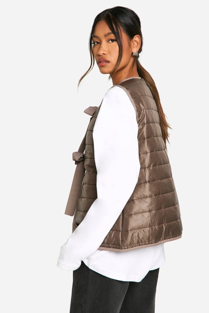 boohoo Dames Gilet met strikdetail | Chocoladebruin | Maat: 36
