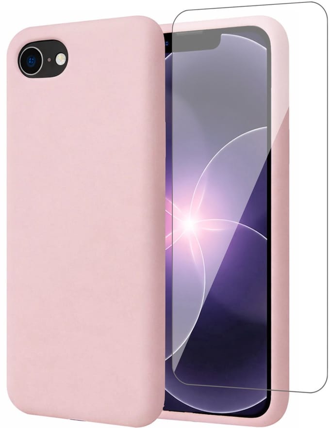 Hoesje geschikt voor iPhone 17e - Screenprotector Glas - Mat Back Case Roze
