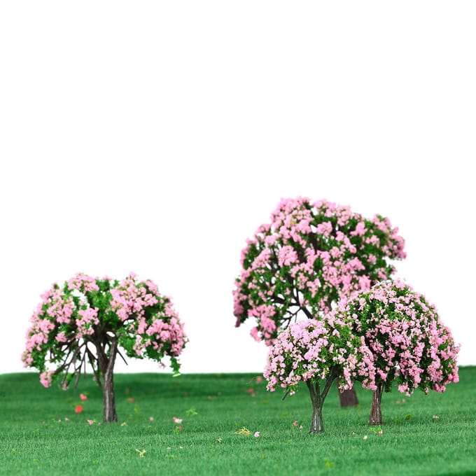 Arbres modèles en plastique, 4 pièces, arbres à fleurs de paysage de jardin white