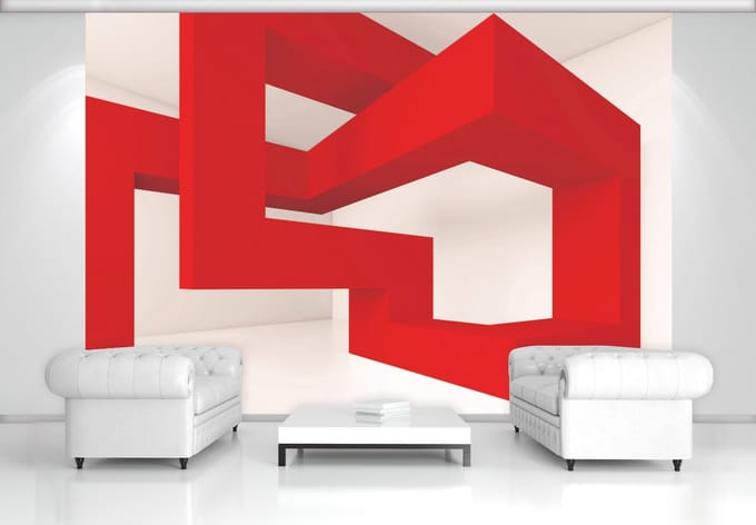Modern Abstract Red White Photo Wallcovering