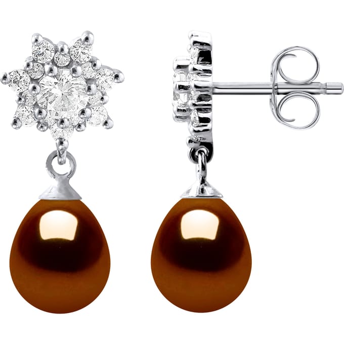 Oorbellen Dangle zoetwater parels 7-8mm Chocolate Peren Sieraden 925