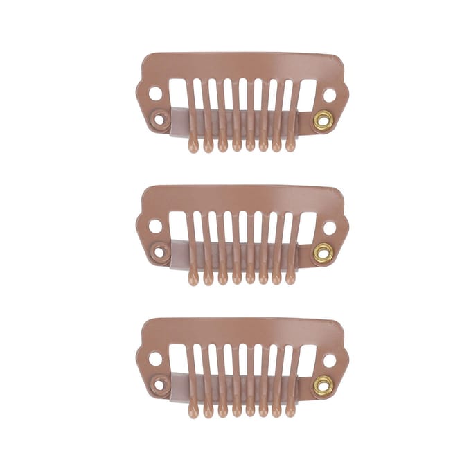 50pcs 8 Pointes 8 Dents Peignes Clips à Pression pour Perruque Clips à Pression en Acier Inoxydable avec Poignées en Caoutchouc pour Cheveux marron clair