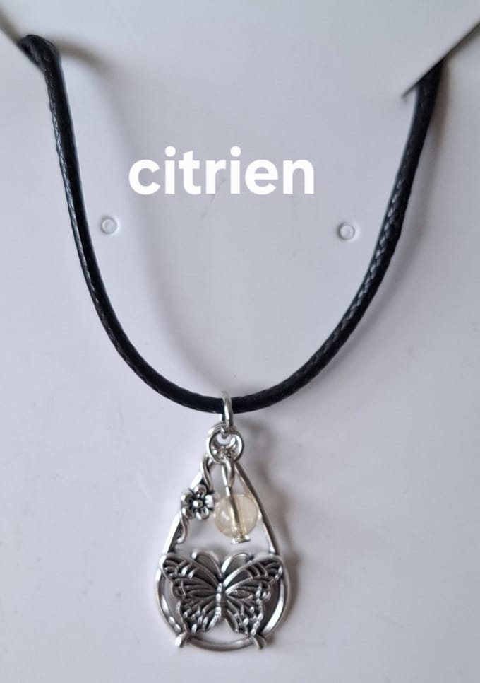 "Citrien" Waterdruppel / Vlinder Ketting