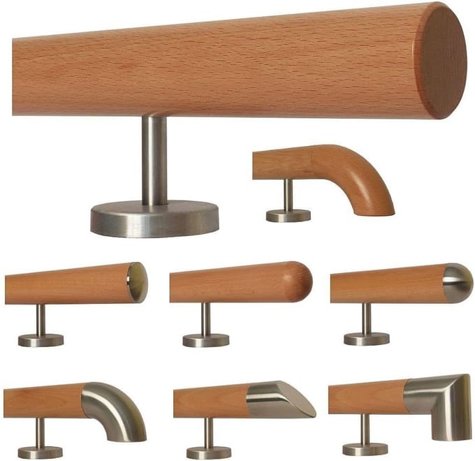 Beuken leuning 42 mm rond, 30 - 500 cm, inclusief 2 houders, voor binnen