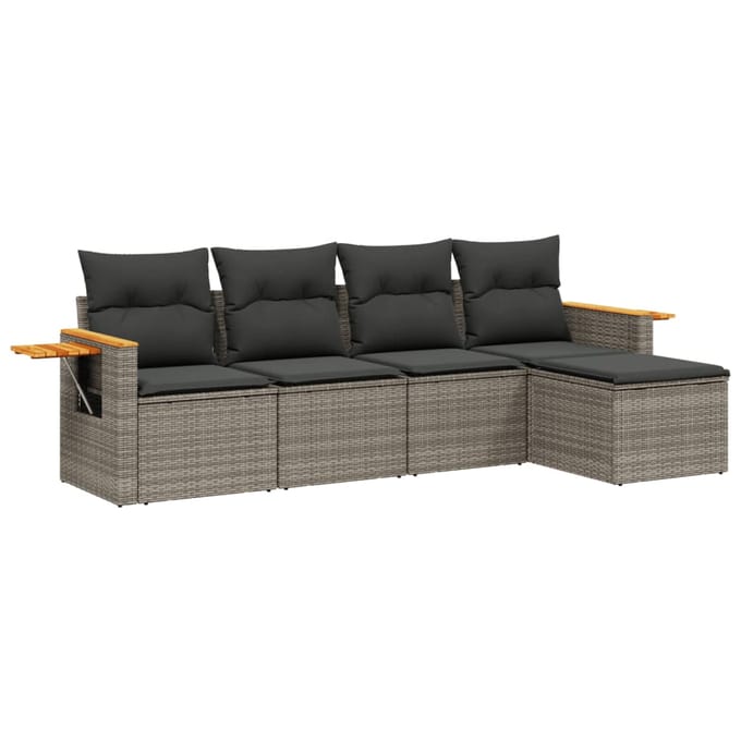 vidaXL - 5-delige - Loungeset - met - kussens - poly - rattan - grijs