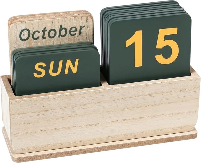Houten Eeuwigdurende Kalender Bureaublok - Herbruikbare Datum & Weekplanner