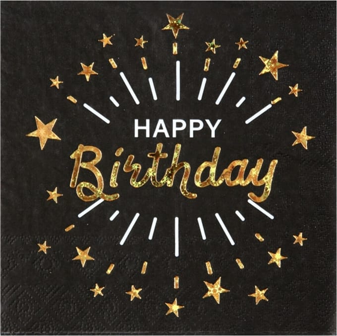 Santex Verjaardag feest servetten happy birthday - 10x - goud - 33 x 33 cm