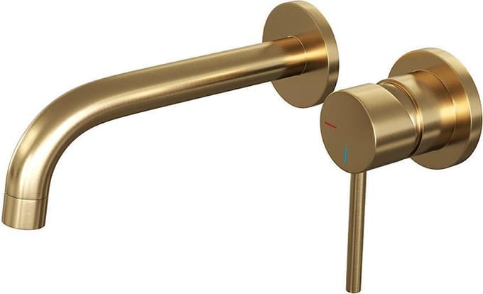 Brauer Gold Edition Wastafelmengkraan inbouw - gebogen uitloop links - hendel lang smal - model A 1 - PVD - geborsteld goud