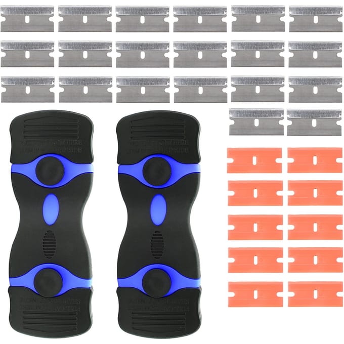 Scheermes Schraper, 2 Stuks Dubbelzijdig Scheermes Schraper Verwijdergereedschap met 30 Stuks Mesjes, Plastic blauw