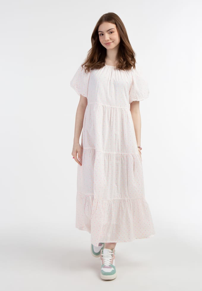 Mymo Maxi jurk Dames Wit roze oranje stippen