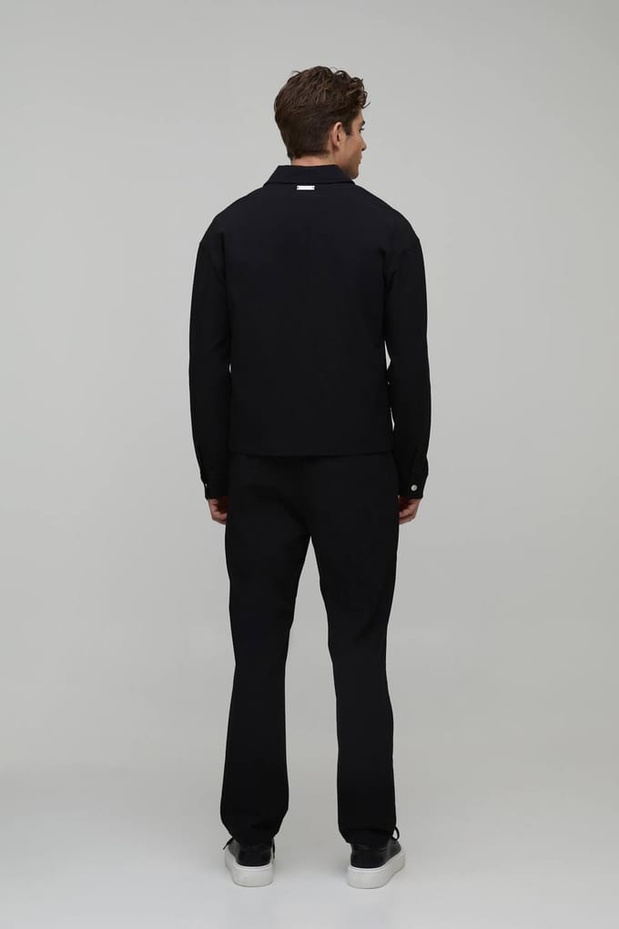 Regular Technical Stretch Zip Pocket Overshirt | Black | Size Medium