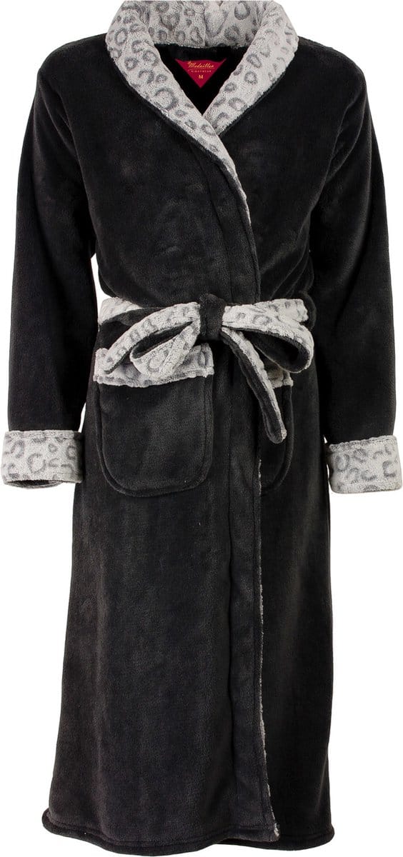 Medaillon Dames Badjas - Sjaalkraag - Fleece - Grijs - Maat XL