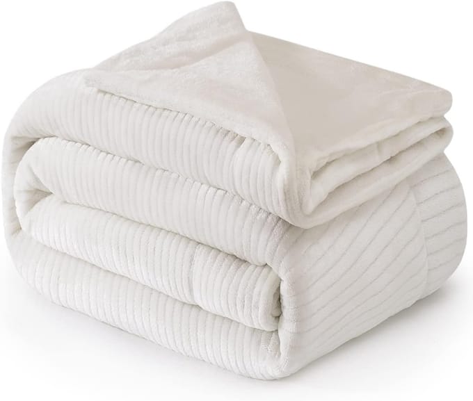 Luxe Fleece deken - Plaid 150x200cm - Triple Layer - Dubbelzijdig Effen Wit
