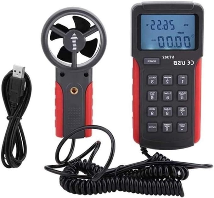 Digitale Anemometer - Windsnelheid Meter - Luchtstroom Meten - LCD Achtergrondverlichting - 10000 Data - Rood en Grijs