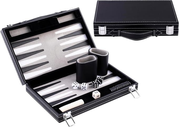 Backgammon Koffer – Luxe Backgammon Set – Lederen Bordspel – Reisspel Set - Draagbaar – Strategie