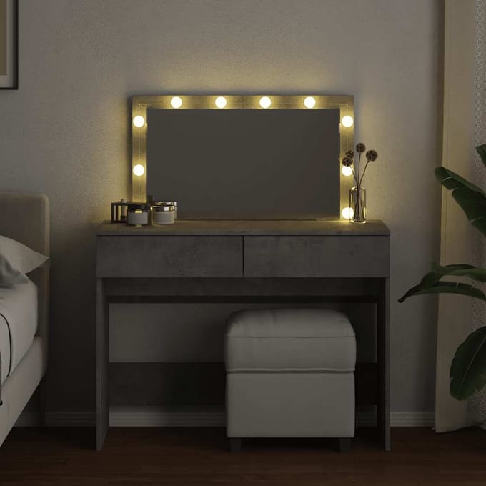 vidaXL - Kaptafel - met - LED-verlichting - 100x40x120 - cm - betongrijs