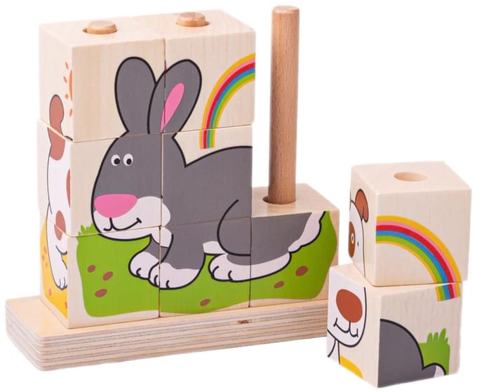 Bigjigs Wooden Block Puzzle Pets 10pcs.