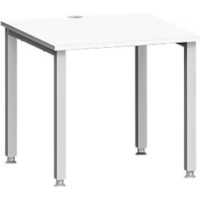Bureau MODENA FLEX, vierkant, 4-poots vierkante buis, B 800 x D 800 x H 720-820 mm, wit/wit aluminium