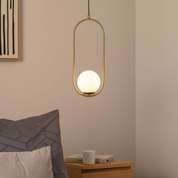 Opviq Hanglamp Mudoni, goud/wit, glas, metaal, E27