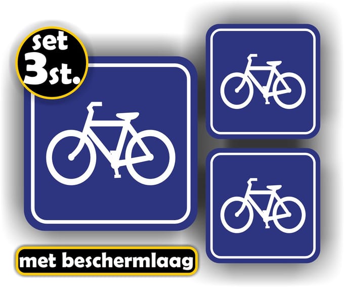 Jerma - Fietspad - Fietsen stalling - Sticker - set 3 st - 15x15 cm - 10x10 cm - Zelfklevend