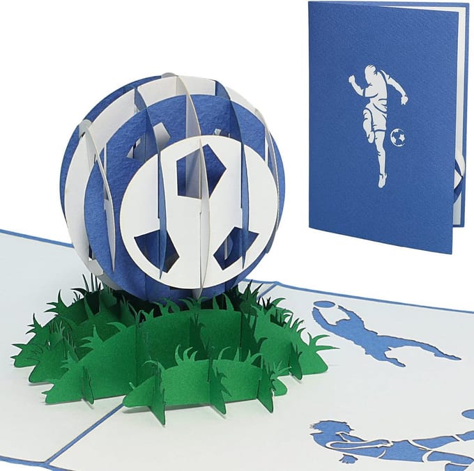3D Pop-up Voetbal Verjaardagskaart met Ruimte voor Cadeau – Blauw-Wit