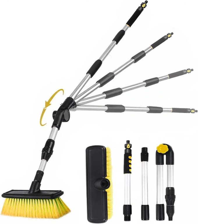 Inklapbare Autowasborstel met Lange Steel (160cm) en Wateraansluiting - Draaibaar