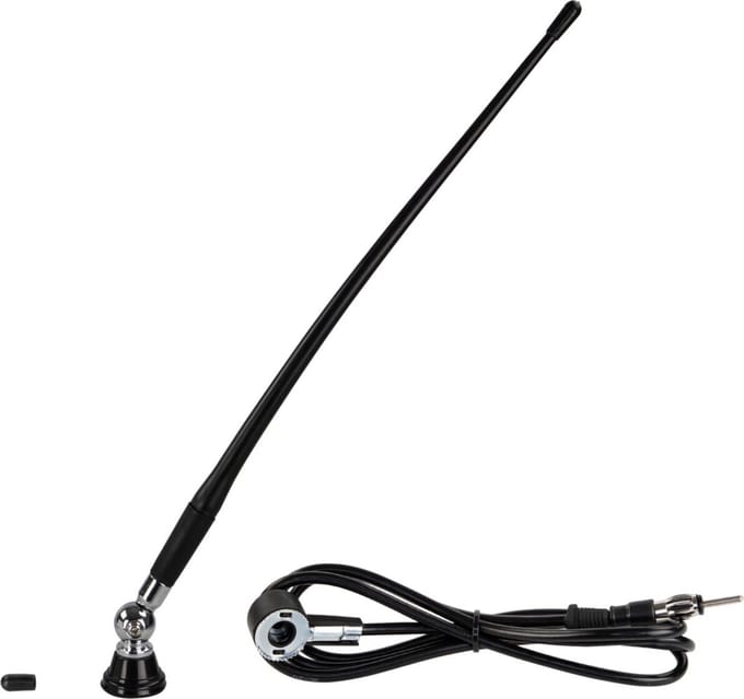 Universele opbouw antenne chroom AM / FM (DAB+ ready), rubber spriet