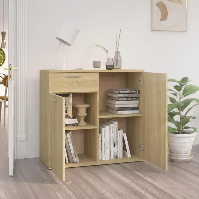 vidaXL - Dressoir - 80x36x75 - cm - bewerkt - hout - sonoma - eikenkleurig