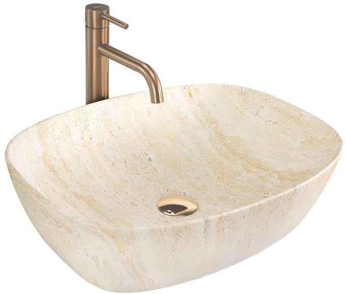 Rea Freja Travertine Matt Opzetwastafel Beige 51X39,5X14Cm