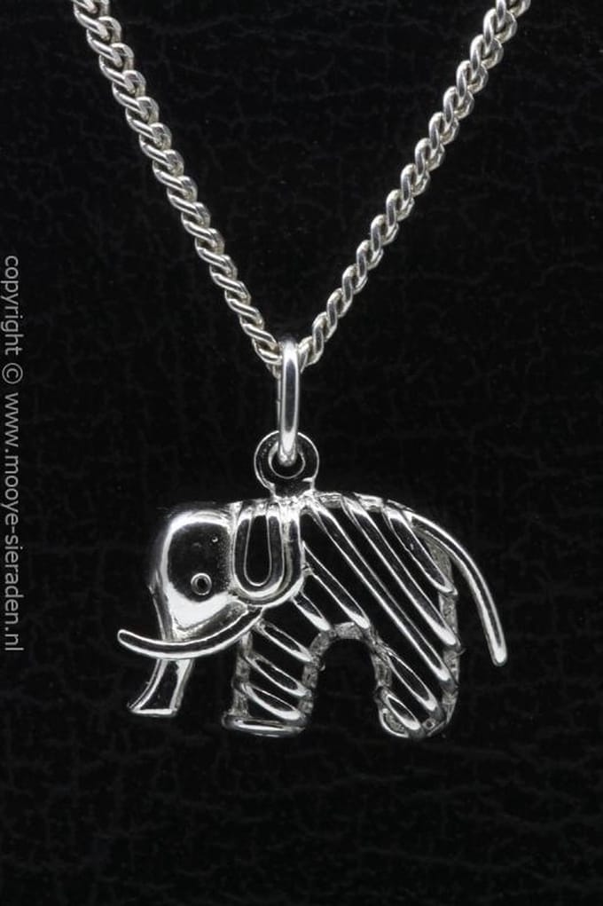 Zilveren Olifant opengewerkt ketting hanger