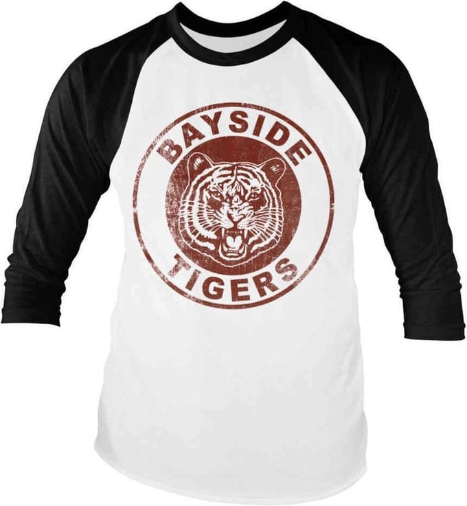 Saved By The Bell Raglan top -L- Bayside Tigers Washed Logo Wit/Zwart