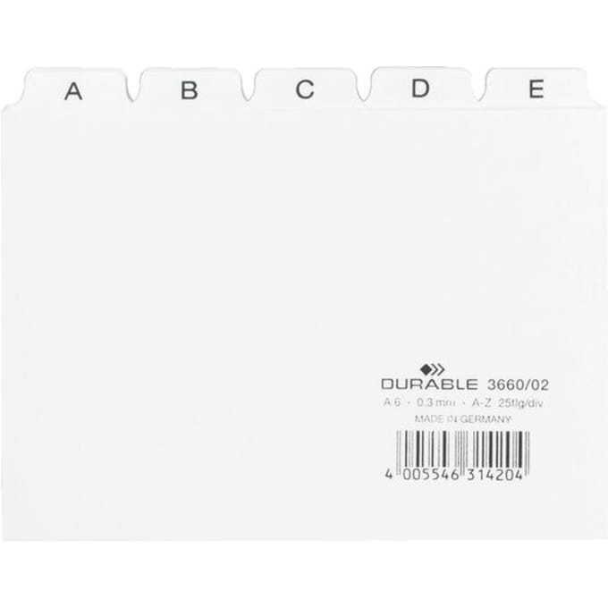 366002 - Alphabetic tab index - PVC - White - Landscape - A6 - 0.3 mm