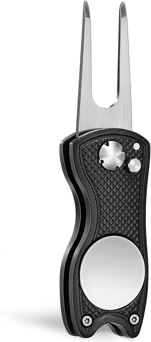 Stripe pitchfork met marker, inklapbare divot tool, golfbal marker