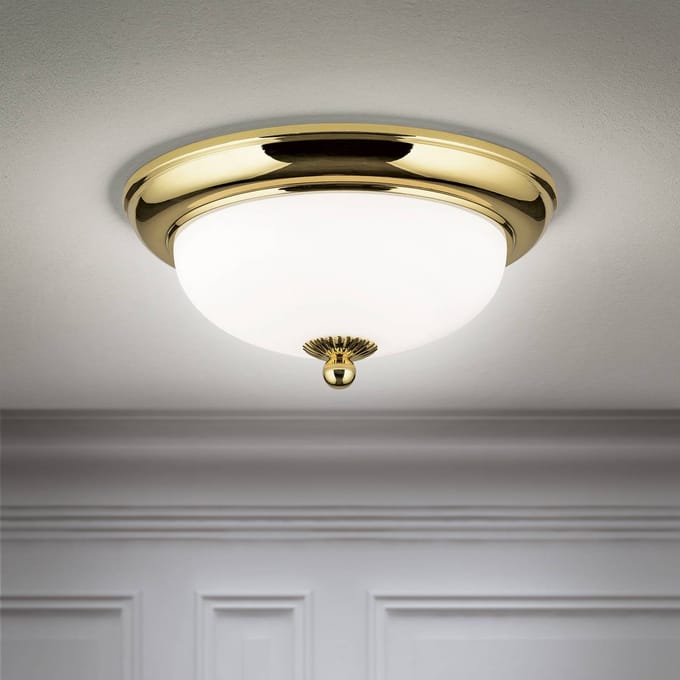 ORION Empire plafondlamp, Ø 26,5 cm, goud, mat opaalglas