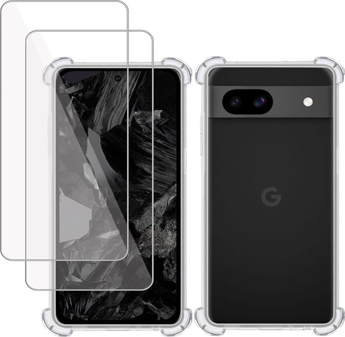 Hoesje + 2x Screenprotector geschikt voor Google Pixel 8a – Tempered Glass - Extreme Shock Case Transparant