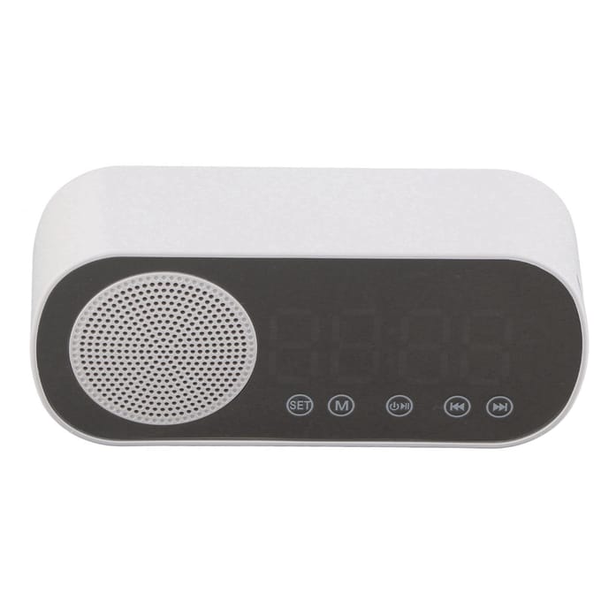 Digitale Wekker HIFI FM Radio Oplaadbare Bluetooth 5.0 Luidspreker Spiegelklok voor Lezen Reizen white