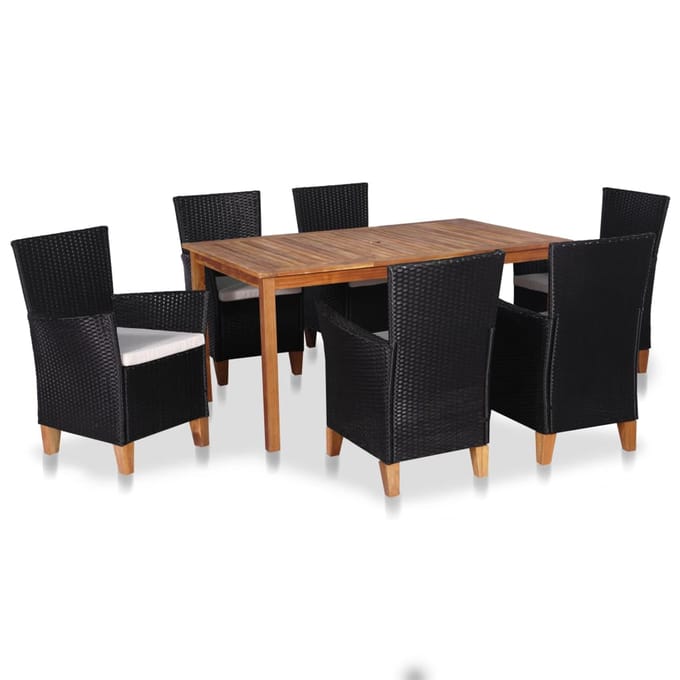 vidaXL - 7-delige - Tuinset - poly - rattan - zwart - en - bruin