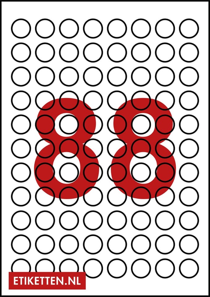 Master Etiketten - Etiketten op A4 Vel - Rond 20 mm - 88 stickers per vel - 100 vel