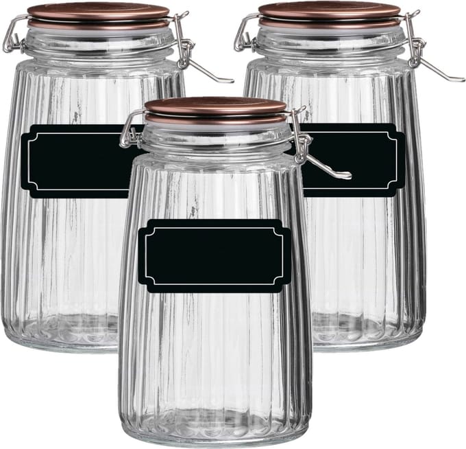 Weckpot/inmaakpot - 4x - 1.8L - glas - met beugelsluiting - incl. etiketten