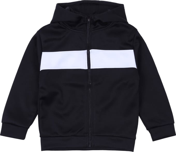 Zwarte jongenssweater met witte streep, capuchon