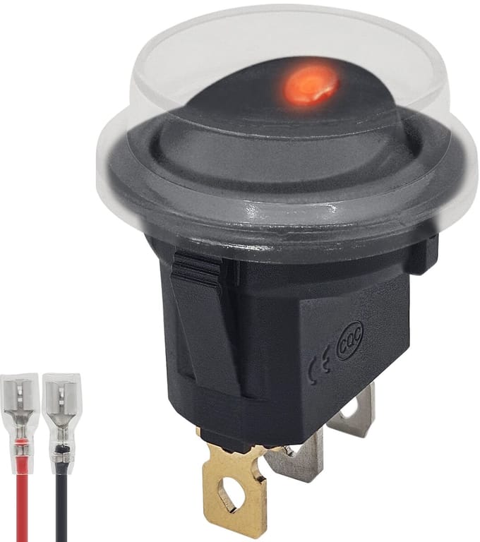 ProRide Wipschakelaar ON-OFF KCD2-12 - met Beschermkapje en Aansluitkabel - 3 pins - Rond - 12V/20A - LED indicator Rood