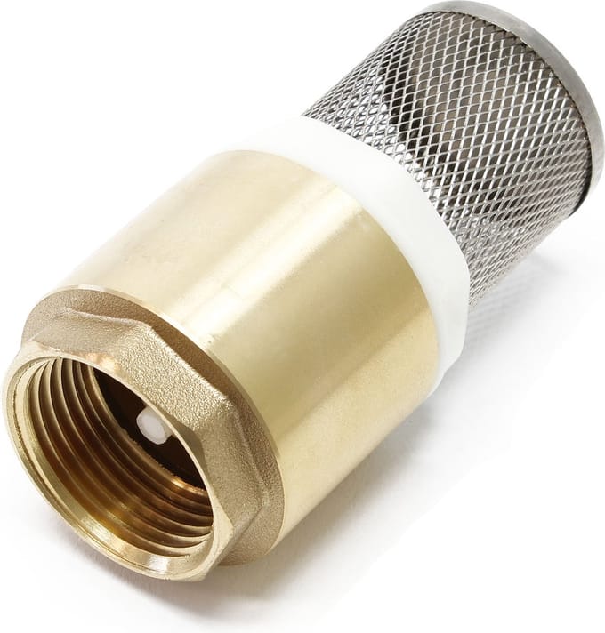 Wildanger messing voetventiel 1" 33,7mm terugslagklep rvs zeef