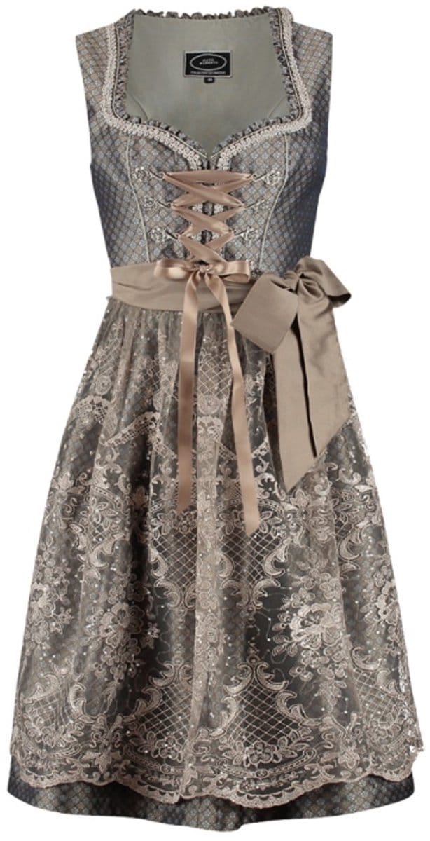 Oktoberfest Dirndl Deluxe - Jacquard Bloemen Taupe - Maat 44