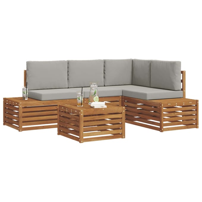 vidaXL - 5 - st - Buiten - bank - set - Massief - Acacia - Hout - en - Polyester