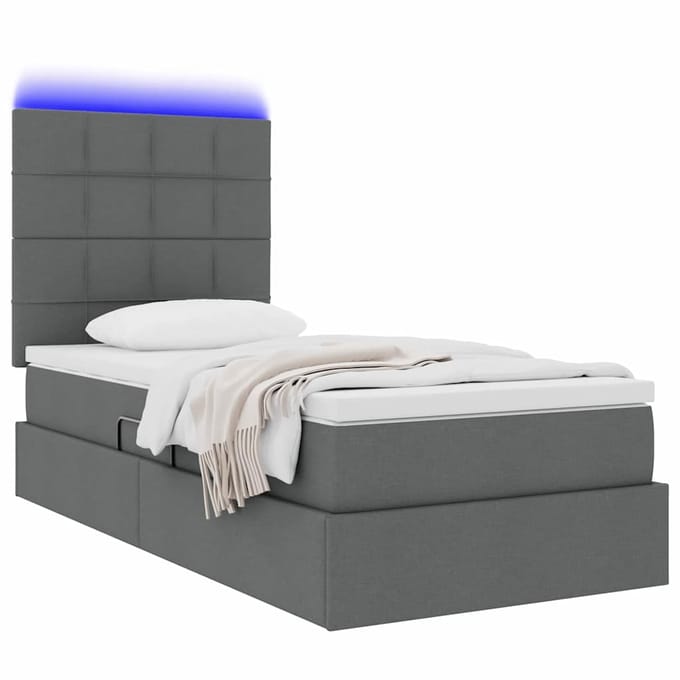 vidaXL - LED - opbergbed - met - matras - Donkergrijs - 100 - x - 200 - cm - Stof