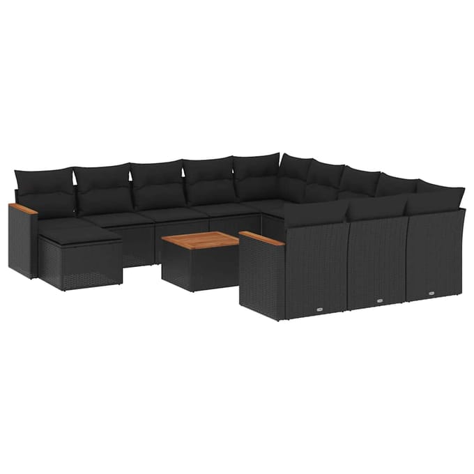 vidaXL - 13-delige - Loungeset - met - kussens - poly - rattan - zwart