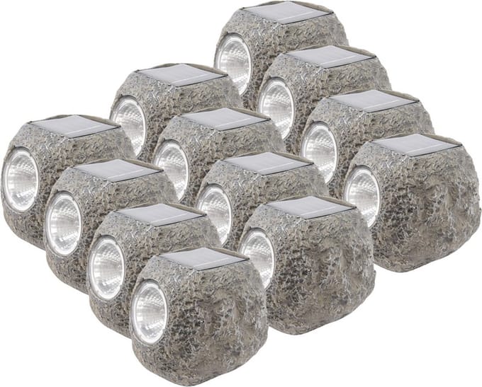 Lumineo Buiten spot solar verlichting - 12x - steen - LED - 10 x 12 cm