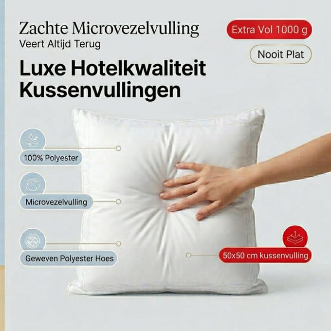 BINNENKUSSEN | Kussenvulling 50x50 cm | 1000 gram | 100% Polyester - Vulling | Microvezel